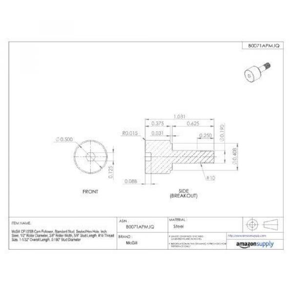 McGill CF1/2SB Cam Follower, Standard Stud, Sealed/Hex Hole, Inch, Steel, 1/2&#034; #2 image