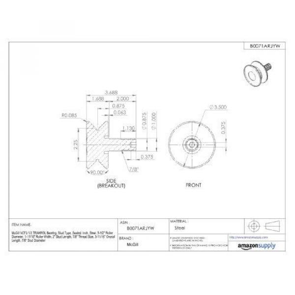 McGill VCF3 1/2 TRAKROL Bearing, Stud Type, Sealed, Inch, Steel, 3-1/2&#034; Roller #2 image